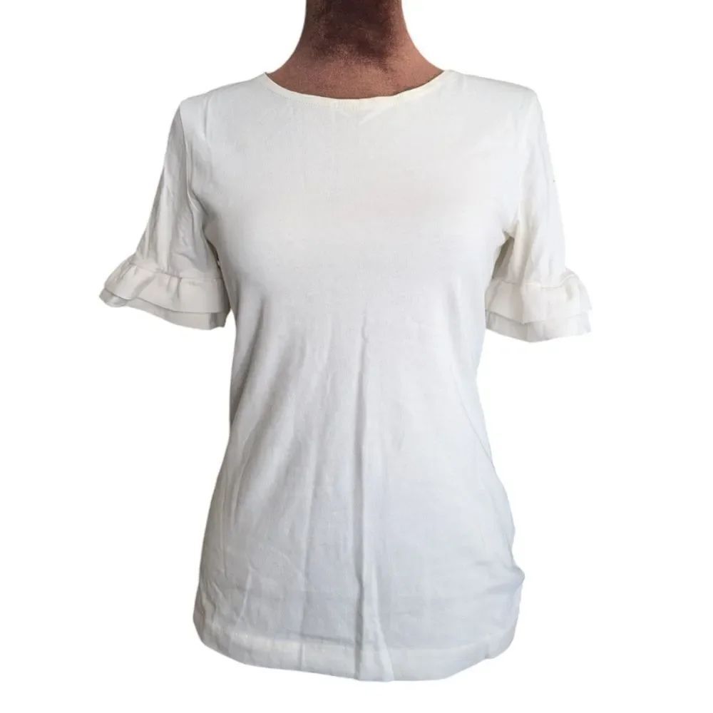 Jcrew white Ruffle sleeve T-shirt Size XS